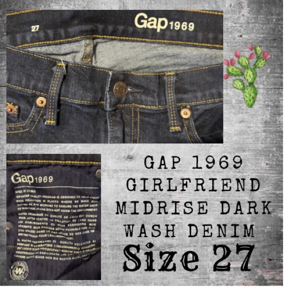 GAP 1969 Girlfriend Midrise Clean Dark Wash Denim Size 27 - Picture 2 of 4